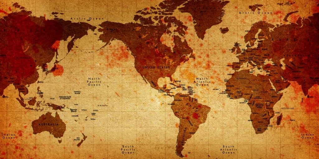 Old America Centered Bloody World Map